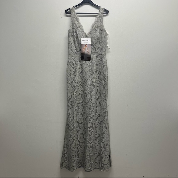 Belsoie Long V-neck Lace Bridesmaid Dress - Picture 2 of 10